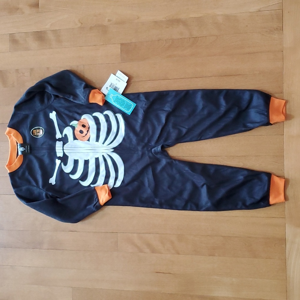 Toddler Boys Girls Happy Halloween Glows Skeleton Sleeper Pajamas Size 3T 4T 5T